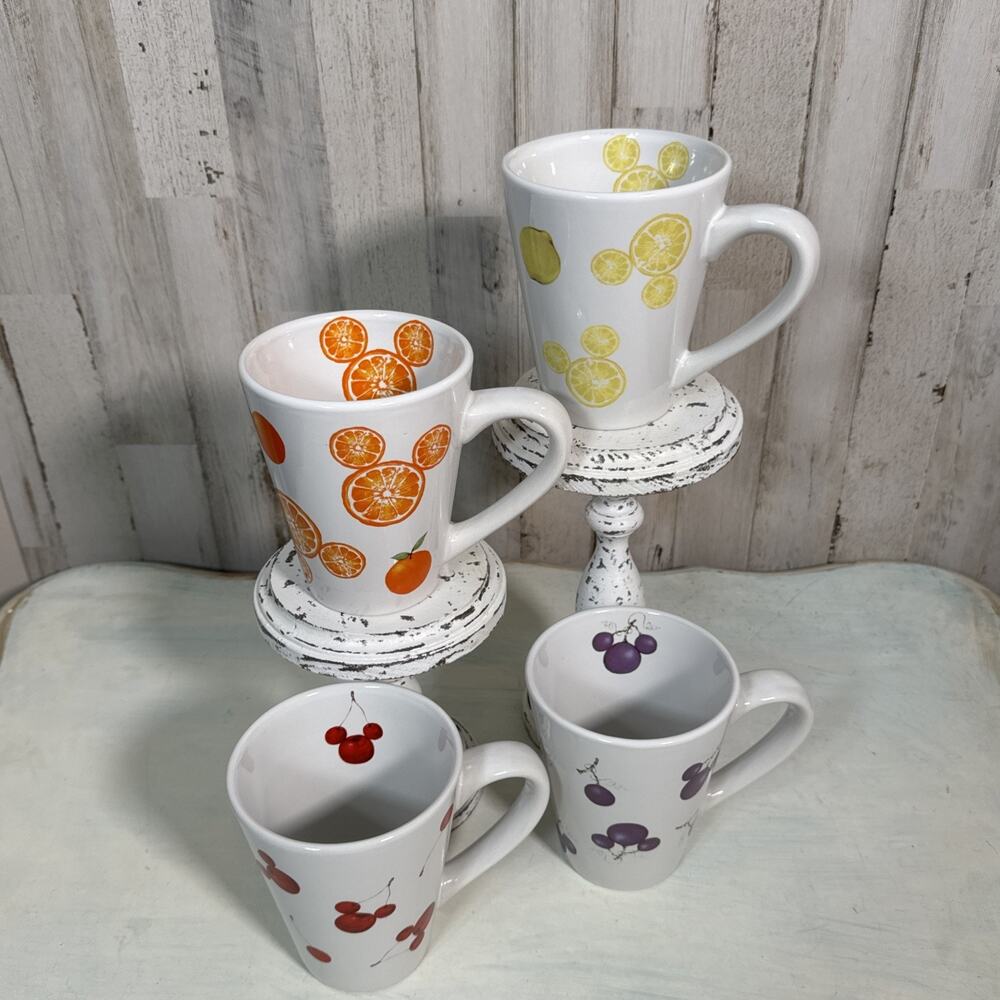 Set Of 4 Disney Mickey Icon Fruits Tall Coffee Mugs